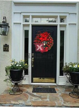 Christmas Wreath with Lamp Bow Ball Big Red Flower Navidad P