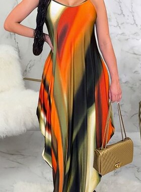 Dress Women Elegant Spaghetti Straps V Neck All Over Colors
