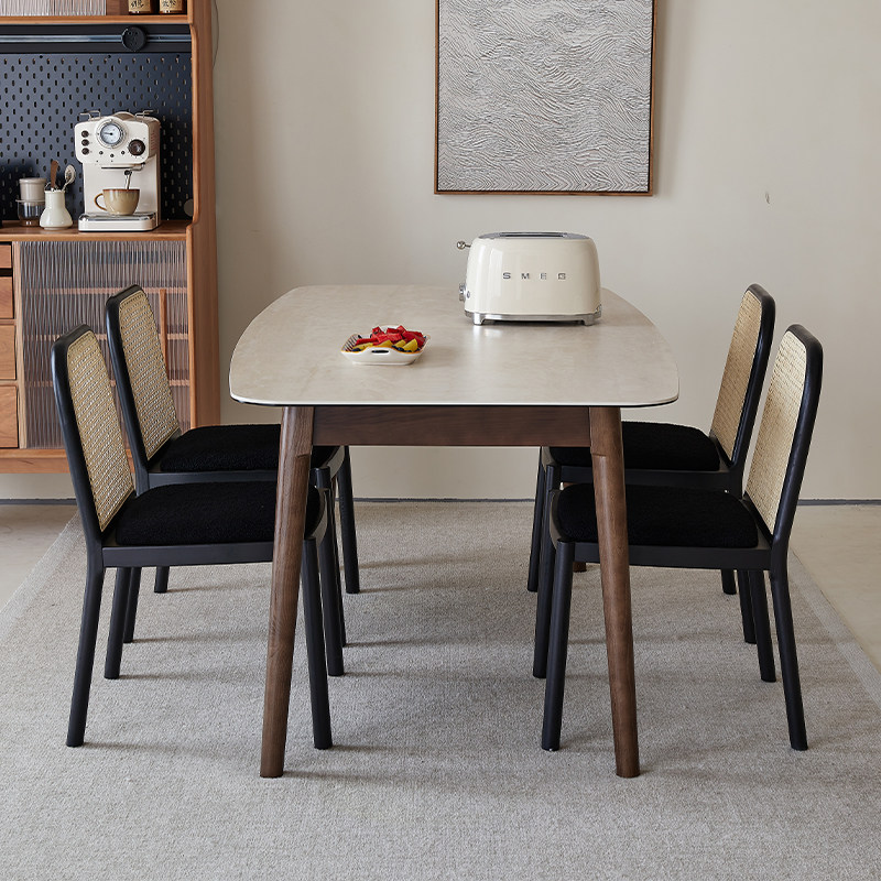 暮奢法式胡桃色实木餐桌小户型餐桌椅复古洞石岩板奶油风餐桌,住宅家具,岩板餐桌,淘宝优惠券,粉丝福利购,淘宝优惠卷