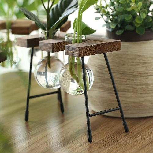 Creative Wooden Frame Hydroponic Plant Container Glass Bulb
