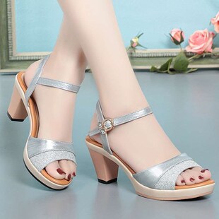 Sandals New Womens Catwalk Leather heeled Summer Shoes High