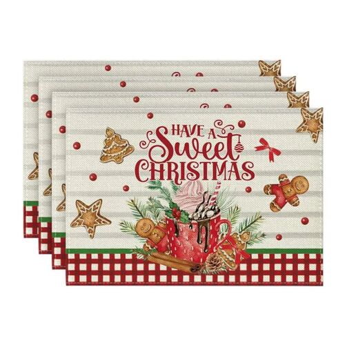 4PCS Linen Christmas Table Placemats 30*45cm Christmas rees