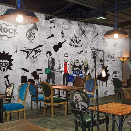 Custom wallpaper guitar music graffiti restaurant bar KTV d
