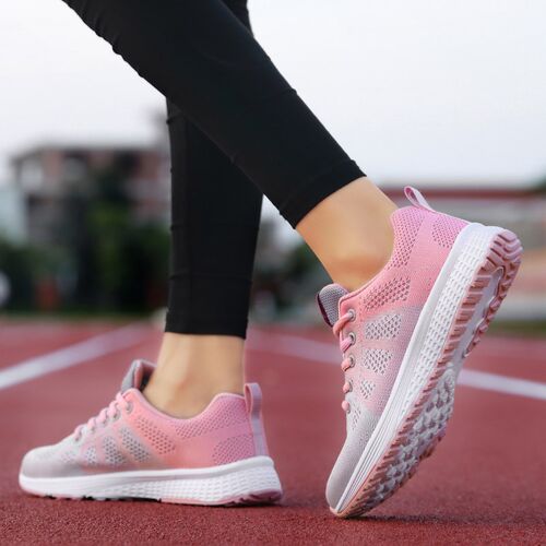Women Casual Shoes Breathable Walking Mesh Lace Up Flat Shoe