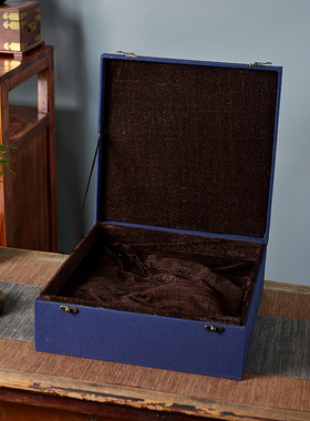 蓝色布面锦盒长方形玉器石头古玩碗摆件礼盒空盒正方形礼品盒定制