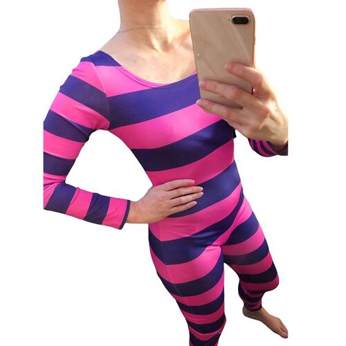 Halloween Womens Cheshire Cat Costume Pink Purple Striped