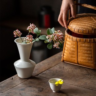 功夫道宋风影青瓷花瓶白瓷干花花插台面水培纯色复古餐桌陶瓷花器