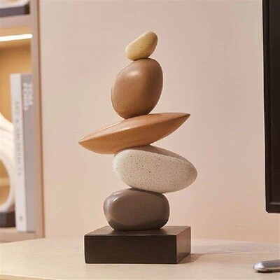 Modern Resin Stacked Stones Sculpture - Abstract Balanced