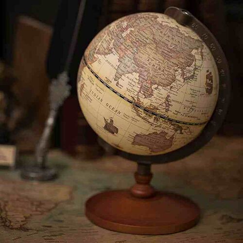 22cm World Globe Earth Map In English Retro Wooden Base Eart