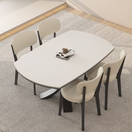 伸缩实木岩板餐桌家用小户型奶油中古风高端方圆两用圆桌折叠饭桌