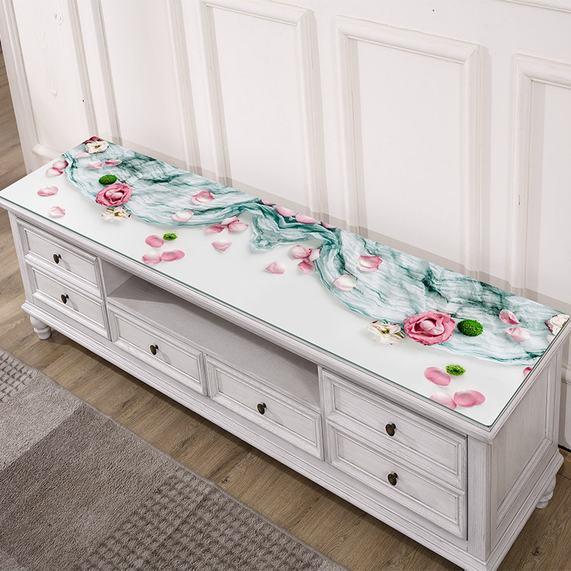 3D花卉电视柜桌布长方形pvc玻璃防水水晶板客厅茶几垫桌垫台布厚