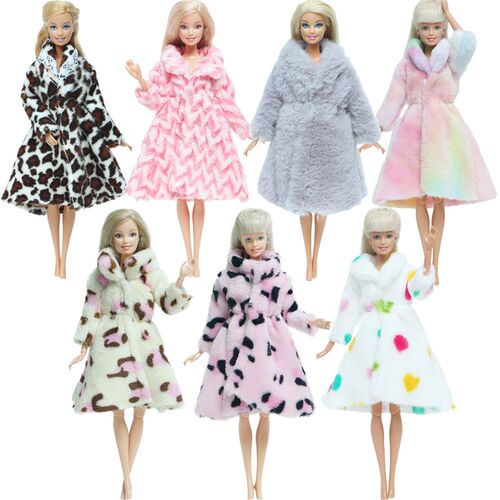 Multicolor 1 Set Long Sleeve Soft Fur Coat ops Dress Winter
