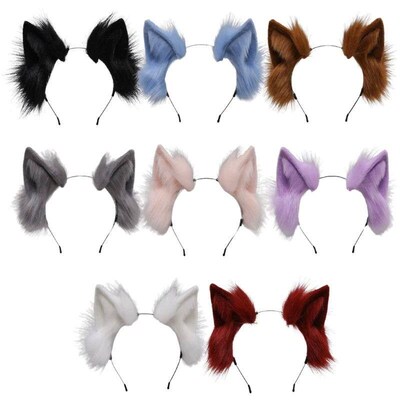 Handmade Cat Faux Fur Ears Headband Solid Color Fluffy