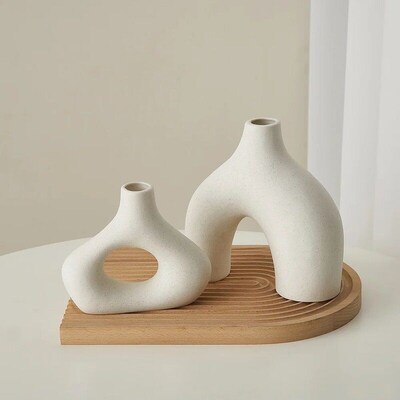 2pcs Frosted Ceramic Vase Nordic Style White Vase Light Luxu