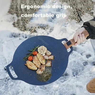Outdoor Grill Pan Handle Anti-scalding Solid Wood Handle Bay