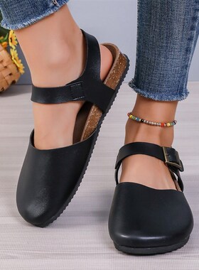 Softwood Clogs for Women Round Head Flat Buckle Sandals Euro