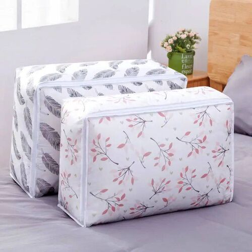 Hot ale Foldable Quilt Storage Bag Feather Print Home Clothe