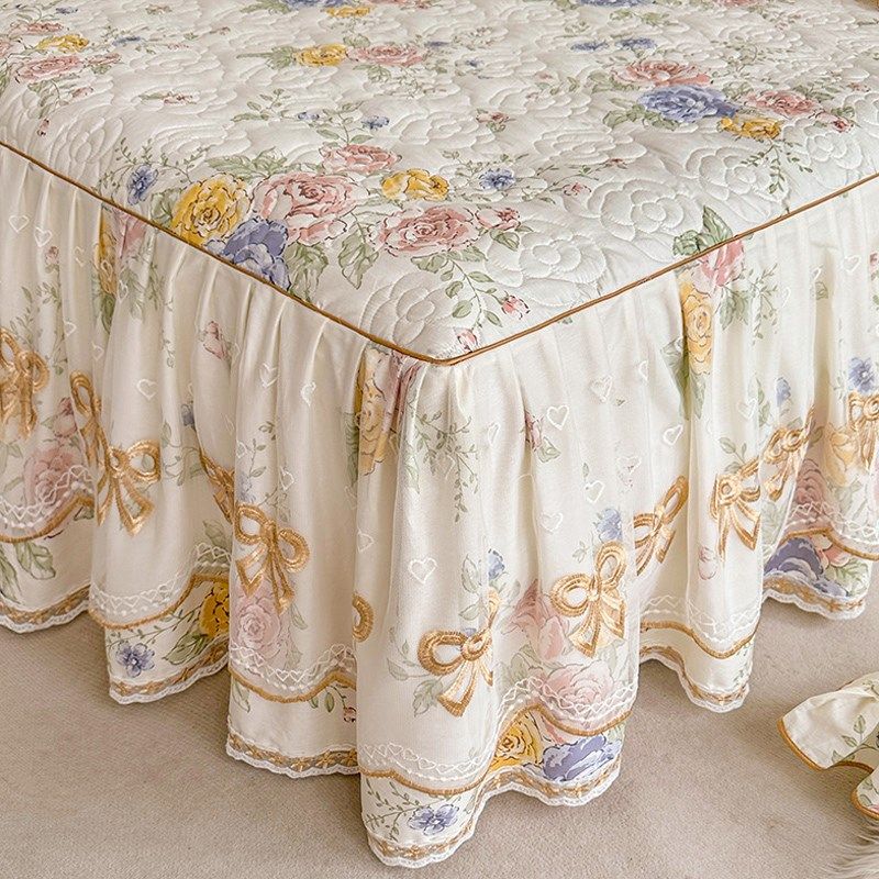 全棉夹棉床裙式床罩单件高档公主花边田园风加棉床罩床四季通用,床上用品,床裙,淘宝优惠券,粉丝福利购,淘宝优惠卷