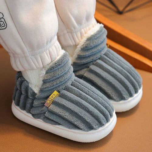 New Winter Concise Stripe Plush Slippers Childrens Non-slip