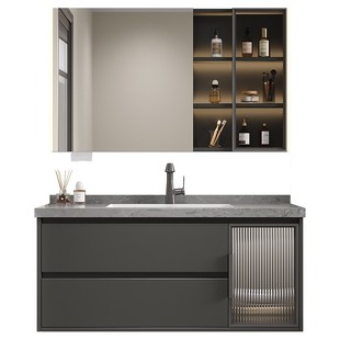 5进深岩板无缝盆浴室柜超窄5cm小户型洗手盆柜铁灰色5宽度