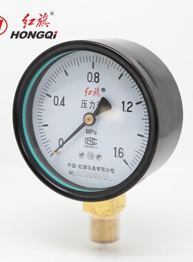 红旗仪表Y-普通压力表级高精度径向水气油0-1.MP液汽黑色