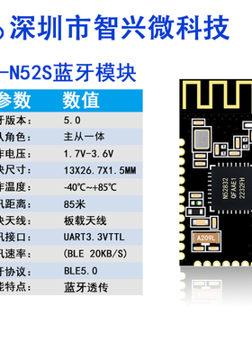 ZX-N52S模块nrf52832芯片低功耗串口透传ibecon主从一体