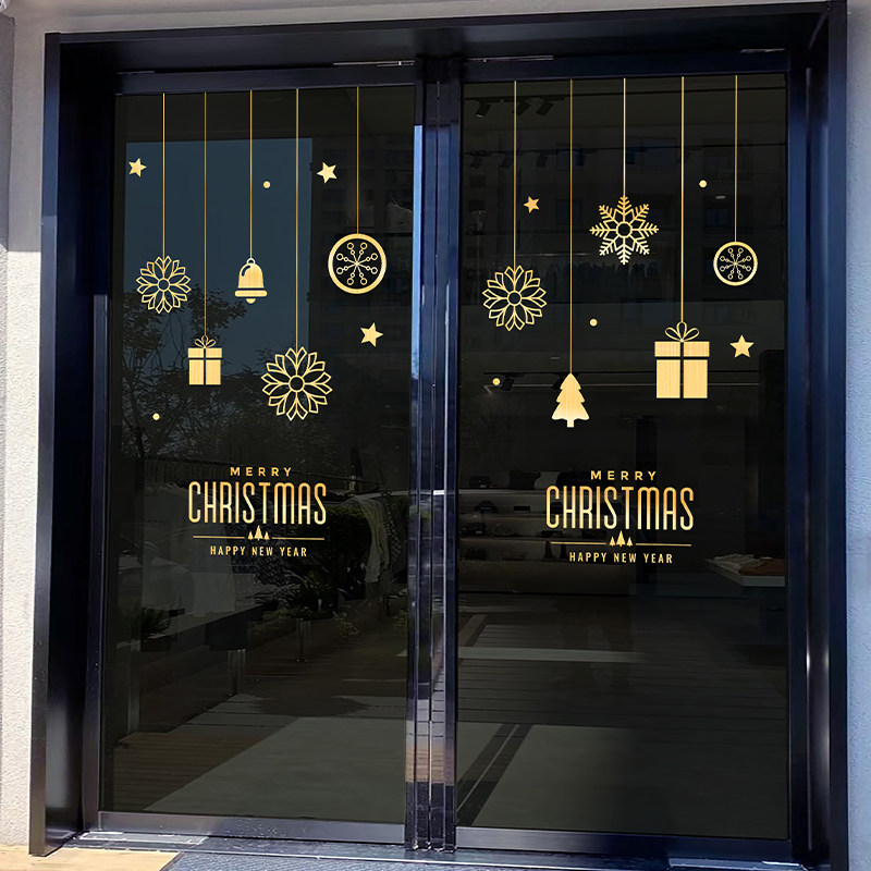 耶诞玻璃贴纸耶诞节静电贴场景布置墙面门贴烫金门饰店铺贴画装扮,家居饰品,门贴,淘宝优惠券,粉丝福利购,淘宝优惠卷