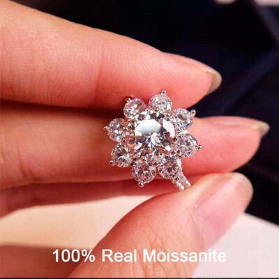 Real Moissanite Luxury Sun Flower Ring 2 Carat Diamond Lotus