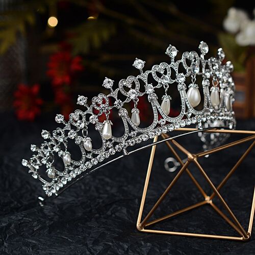 Baroque Crystal Pearl Bridal Tiaras Diana Crown Rhinestone P