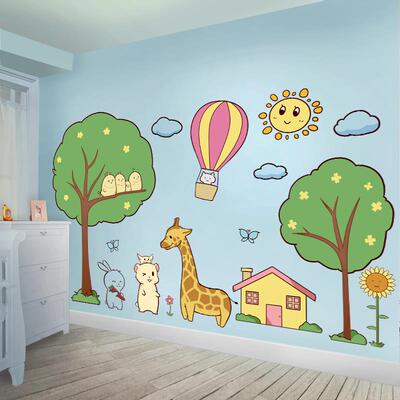 3d animal wall stickers for kindergarten wallpaper
