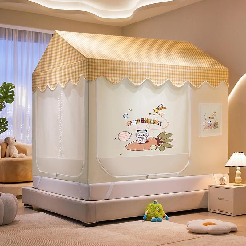 类房型三开门防尘顶蚊帐一体u型家用卧室全底防蚊加密遮光帘