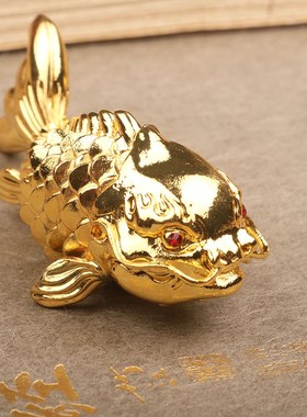 创意纯黄铜龙鲤鱼茶宠办公室桌面年年有余手把件活动龙鱼小摆件