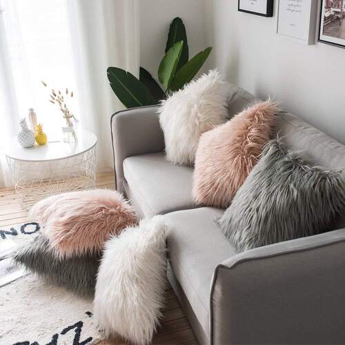 Artificial Wool Fur Sheepskin Cushion ver Hairy Faux Plain F
