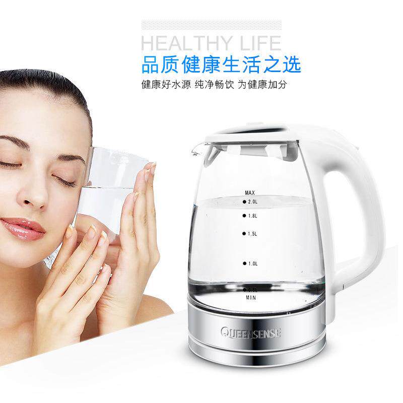 玻不璃热水壶家用大容量锈钢烧电水壶宿65421舍开水壶透明带蓝光