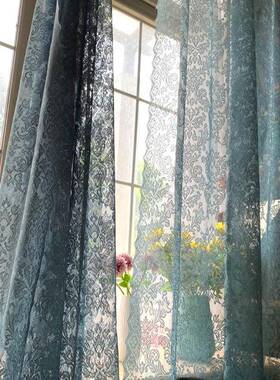 ?T9J5欧式田蕾丝美式复古绿成品窗帘色窗纱72642帘纱韩式卧室门园