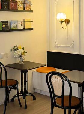 复古咖啡品厅椅桌椅商用网WY24517红奶茶甜休闲小酒馆实木餐桌组