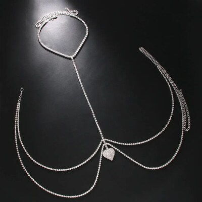 Festivel Heart Chest Chain Harness Rave Bikinis Body Accesso