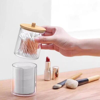 Acrylic Storage Box Bathroom Jar Makeup Organizer Cotton Rou
