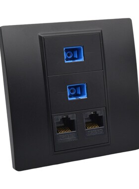 黑色光纤带网络面板两位SC法兰盘光纤口+两位电脑网线口插座