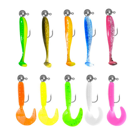 路亚饵铅头钩装t尾软饵远投软虫T尾鱼假饵单尾鲈鱼鳜鱼翘嘴卷尾