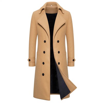 Long style double windbreaker mens woolen coat mens