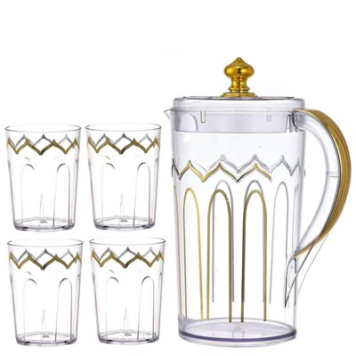 A set of one pitcher and four cups, a luxurious cold water p