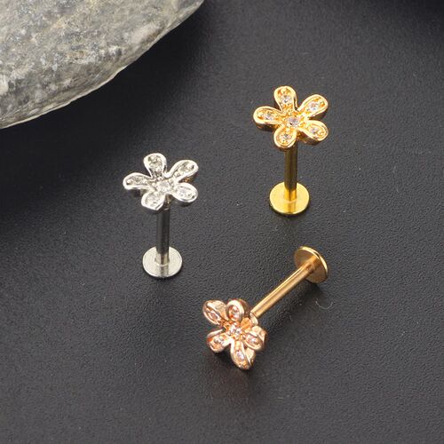 Crystal Flower Tragus Piercing Earring Flat 16G Cross Cartil