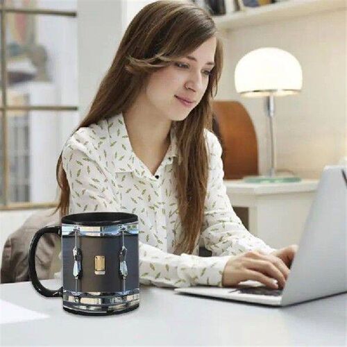 Black Vintage Drum Mug 400ml Black Ceramic Coffee Cup