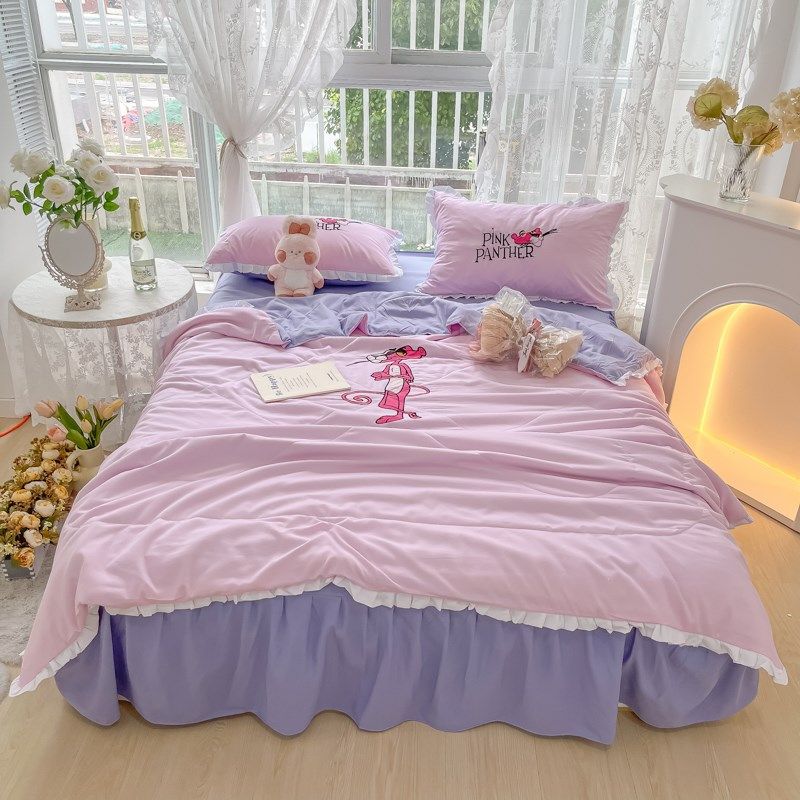 豹富吧~粉粉红豹卡通夏凉被3四件少女甜妹水洗棉凉感午休空调被,床上用品,化纤被,淘宝优惠券,粉丝福利购,淘宝优惠卷