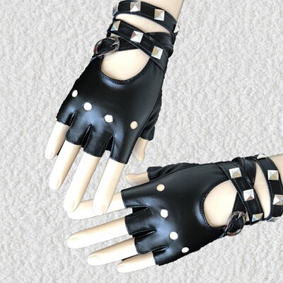 Unisex Fingerless Driving PU Leather Gloves Motor Cool Rivet