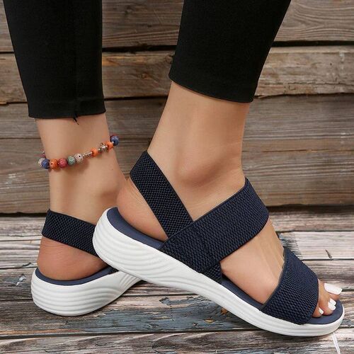 Womens Knit Elastic Cloth Wedge Sandals Slip On Lightweight