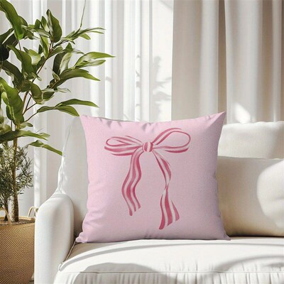 Pink bow cherry pattern printed pillowcase, soft and comfort