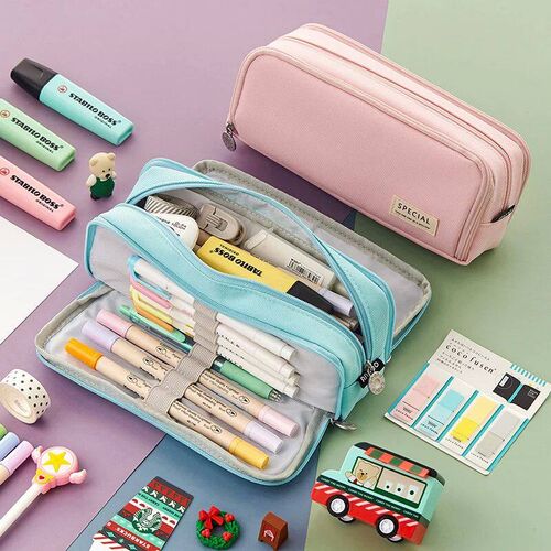 Angoo Cute Pencil Case Canvas for Girls Macaron Pencil Box M