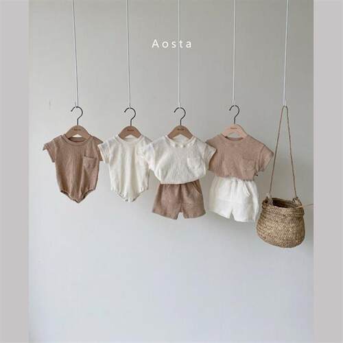 Ins Newborn Baby Summer Short-sleeved jumpsuit Simple Comfor